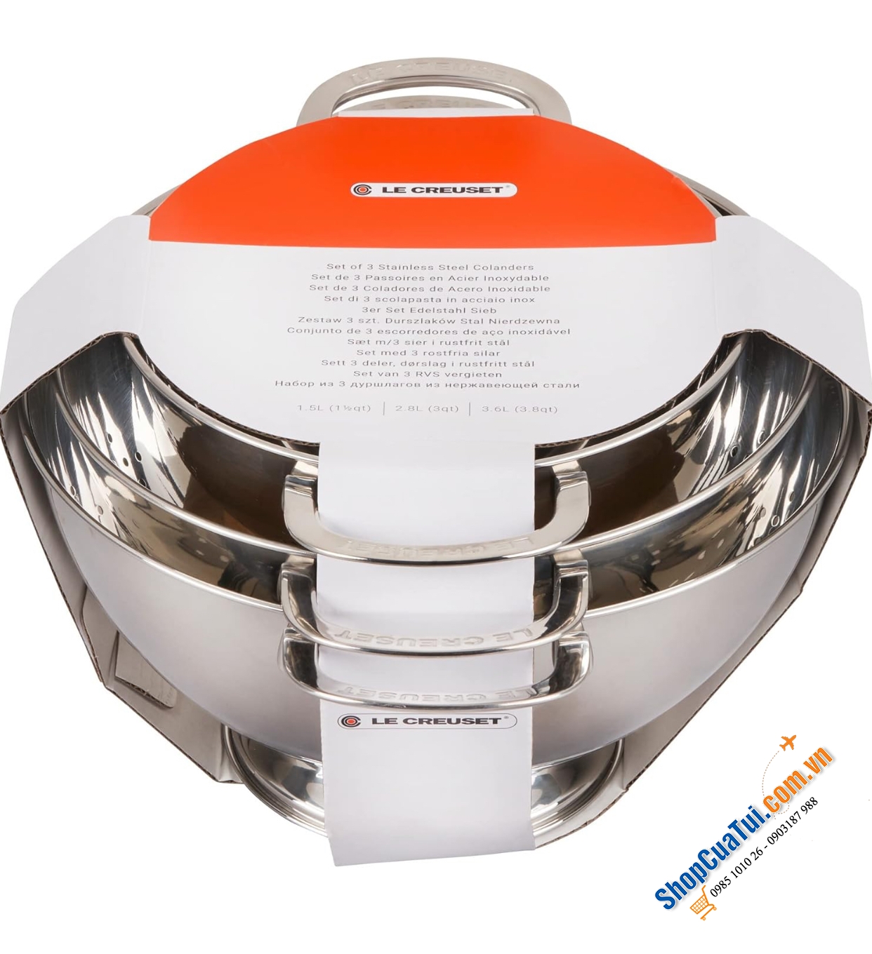 SET 3 RỔ INOX CAO CẤP LE CREUSET 27-31-33cm
