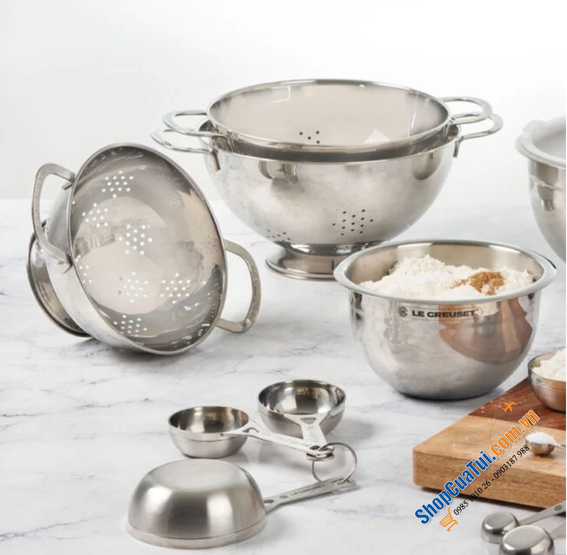 SET 3 RỔ INOX CAO CẤP LE CREUSET 27-31-33cm