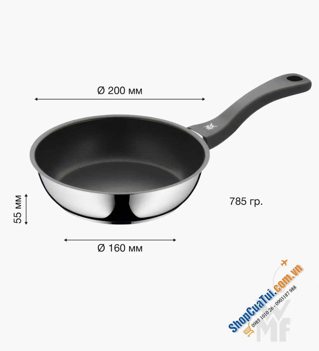 Chảo chống dính WMF Devil Platinum cán nhựa Size 20cm - 24cm - 28cm.