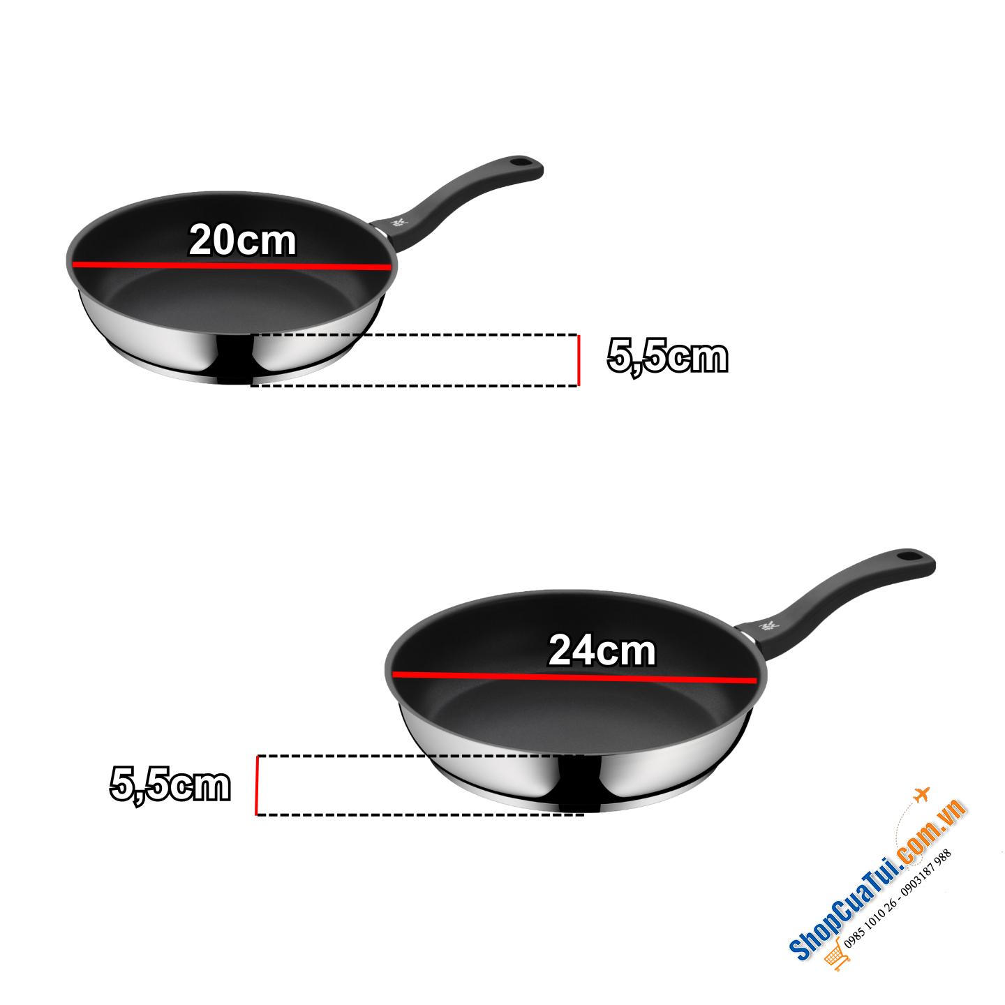 Chảo chống dính WMF Devil Platinum cán nhựa Size 20cm - 24cm - 28cm.