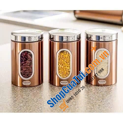 Set 3 hộp Addis màu đồng siêu đẹp.