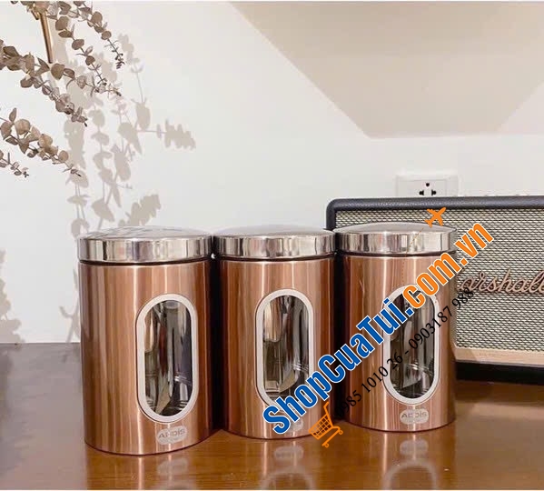 Set 3 hộp Addis màu đồng siêu đẹp.