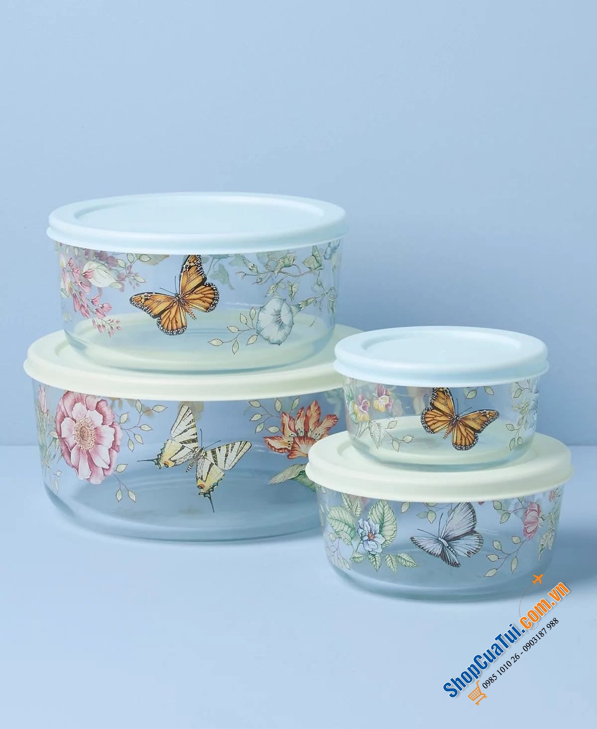 Sét hộp thủy tinh 4 món đựng thực phẩm Lenox Butterfly Meadow.