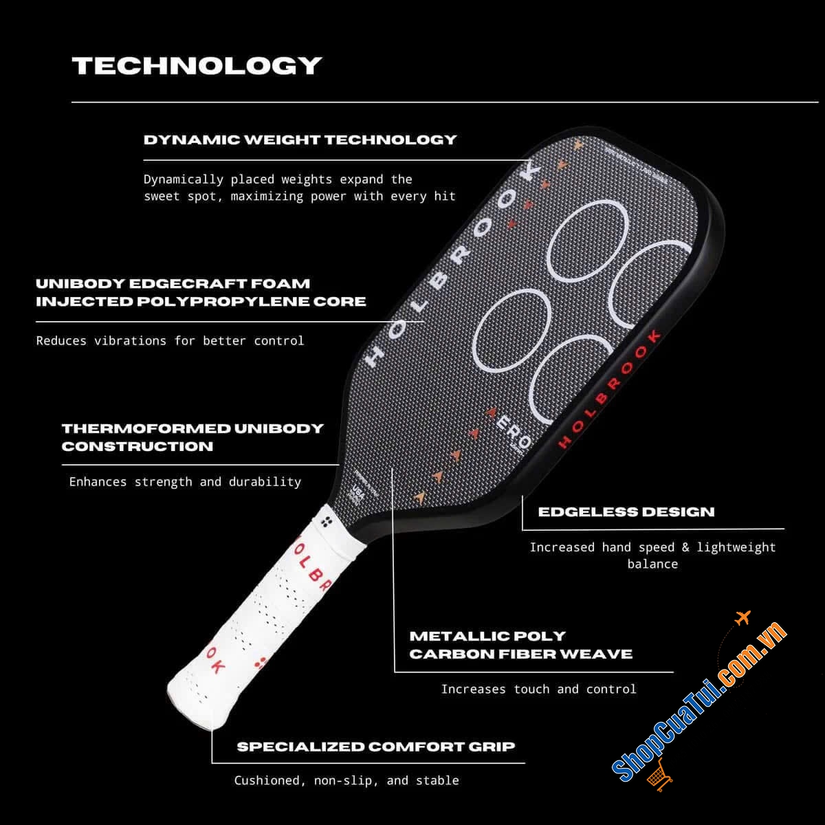 Vợt Pickleball HOLBROOK AERO T METALLIC 14mm – thiên về sức mạnh, lực đánh đầy uy lực - Chuẩn thi đấu quốc tế USAPA Approved