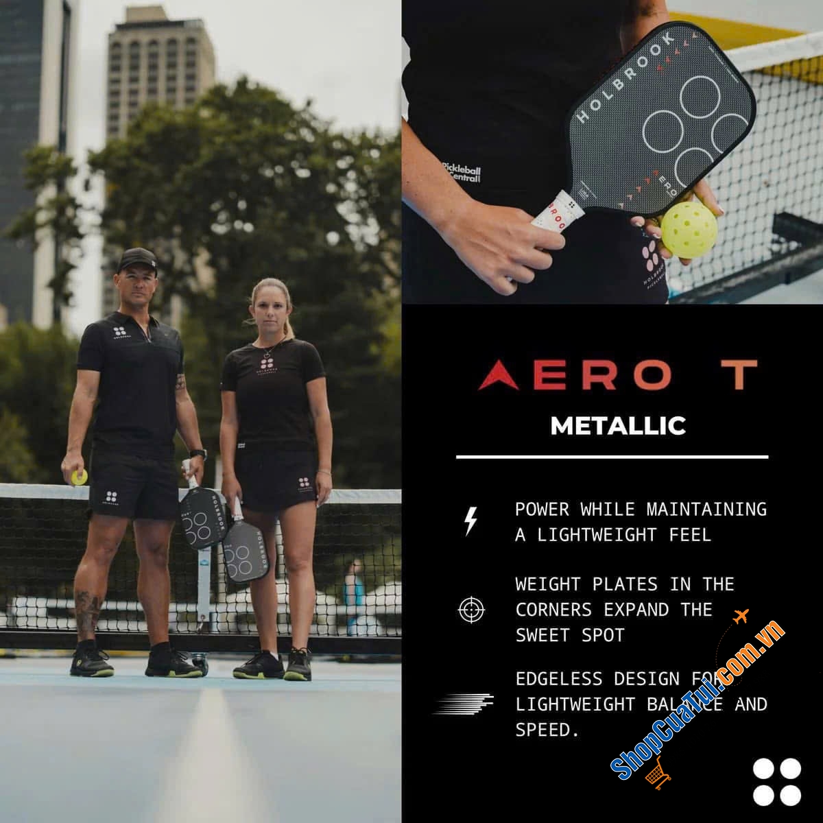Vợt Pickleball HOLBROOK AERO T METALLIC 14mm – thiên về sức mạnh, lực đánh đầy uy lực - Chuẩn thi đấu quốc tế USAPA Approved