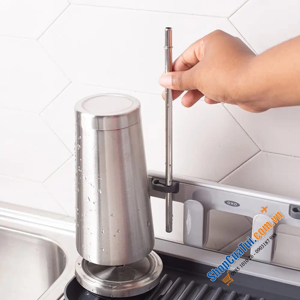 Trọn bộ dụng cụ cọ rửa & giá làm giáo nước bình cốc Oxo.