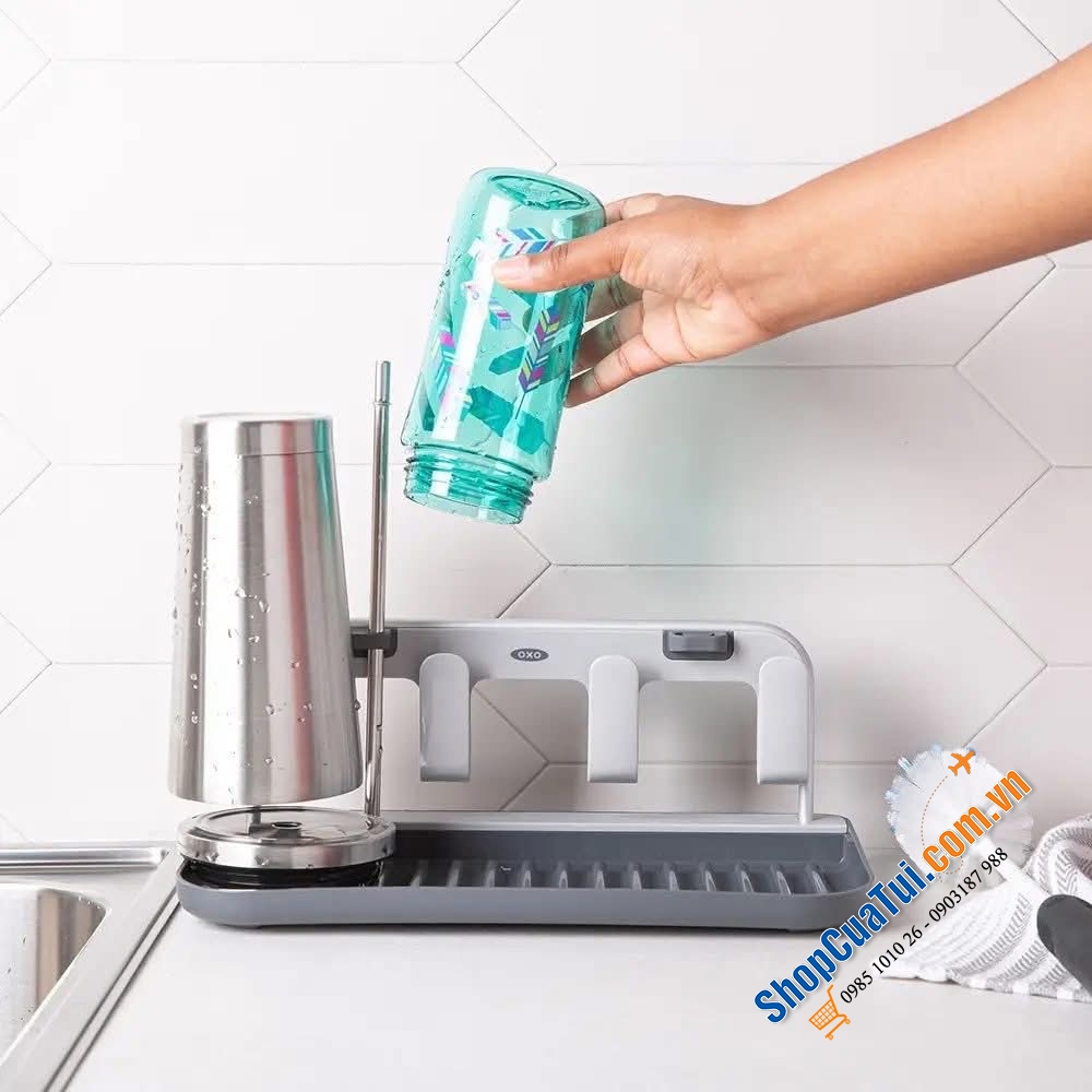 Trọn bộ dụng cụ cọ rửa & giá làm giáo nước bình cốc Oxo.