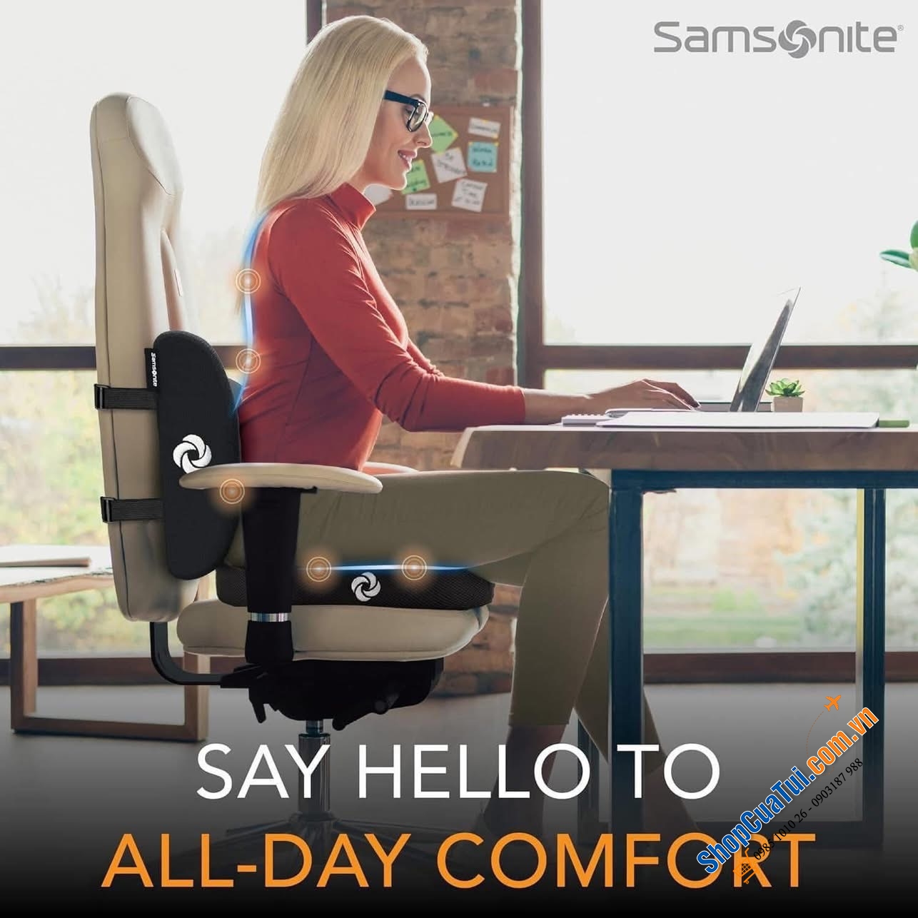 Sét đệm ghế và gối tựa lưng Samsonite.