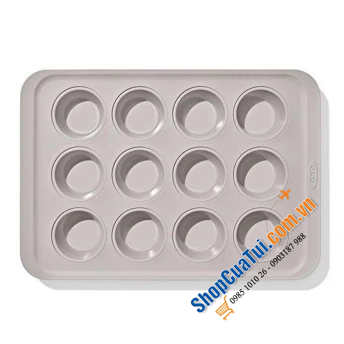 Khay nướng bánh muffin kim loại phủ gốm chống dính 12 cup.