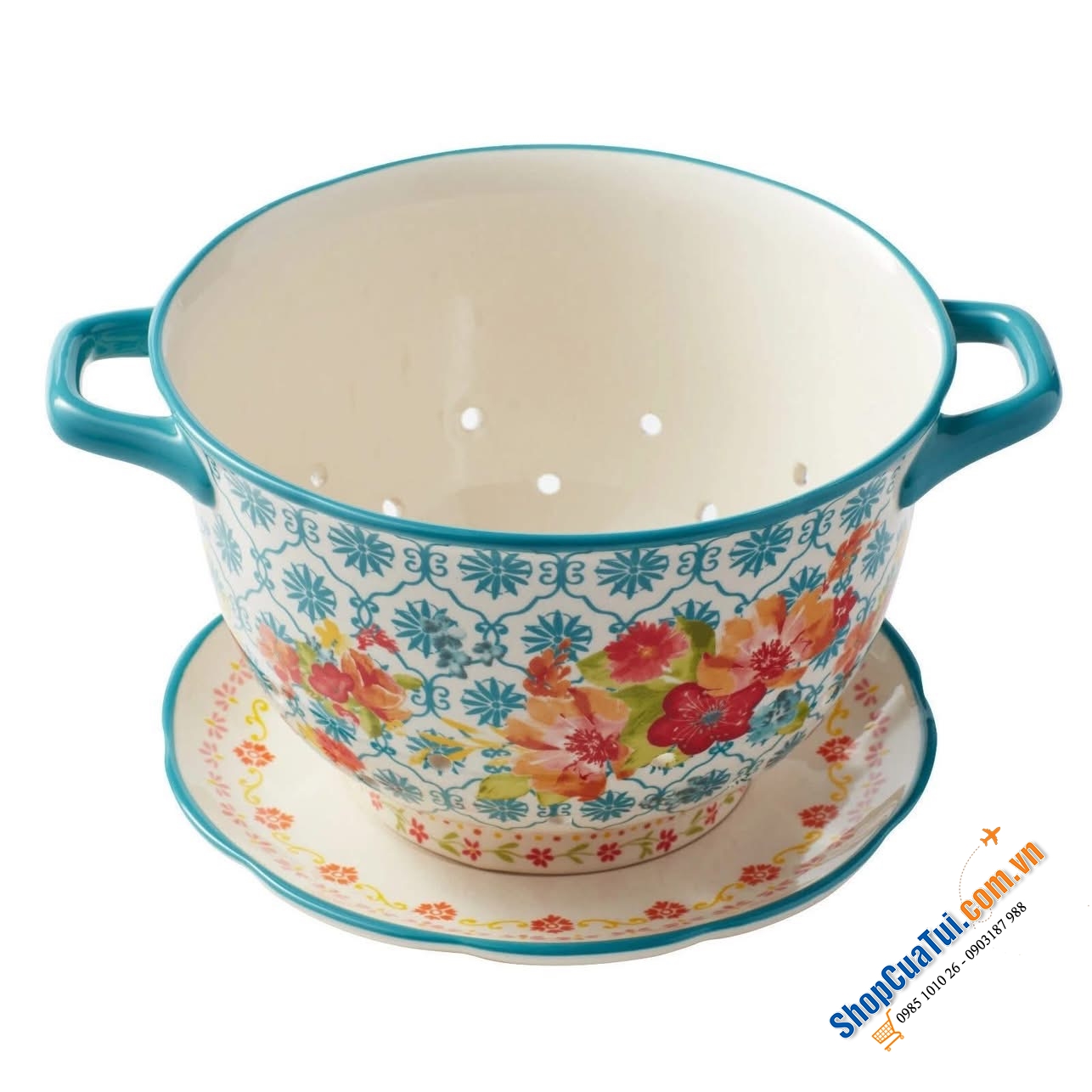 Set rổ sứ kèm đĩa The Pioneer Woman Wildflower Whimsy.