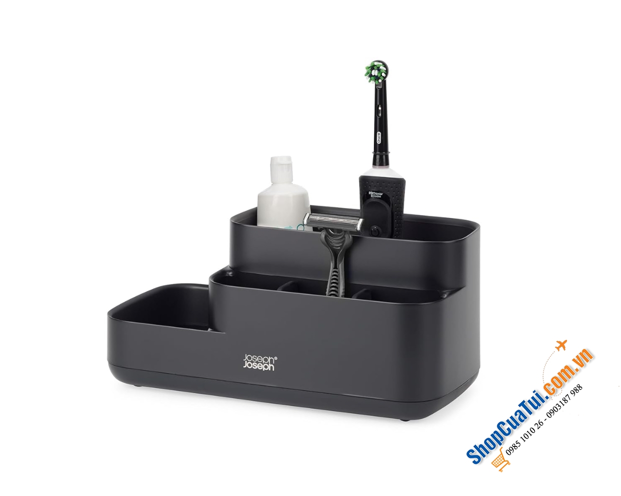 Khay đựng bàn chải mỹ phẩm nhà tắm Joseph Joseph 70600 EasyStore màu đen.