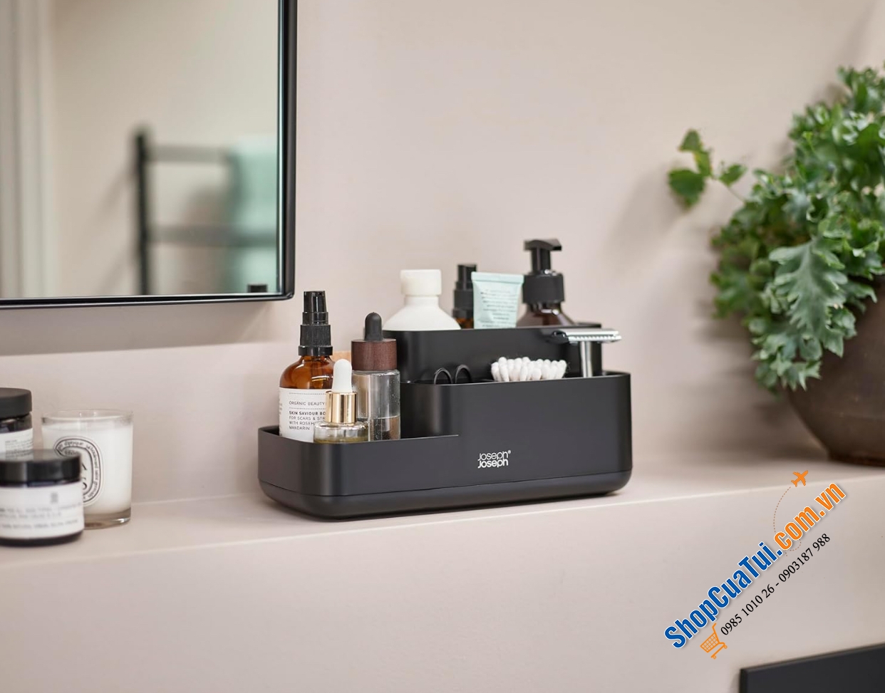 Khay đựng bàn chải mỹ phẩm nhà tắm Joseph Joseph 70600 EasyStore màu đen.