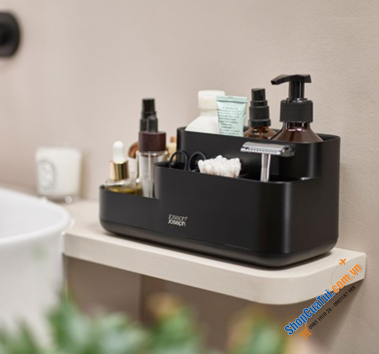 Khay đựng bàn chải mỹ phẩm nhà tắm Joseph Joseph 70600 EasyStore màu đen.