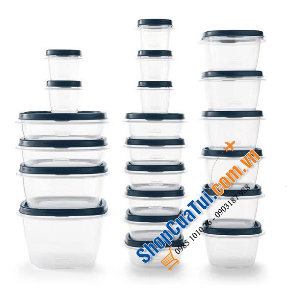 Sét hộp đựng thực phẩm 42 món Rubbermaid® EasyFindLids™ màu xanh Insignia - Made in USA.