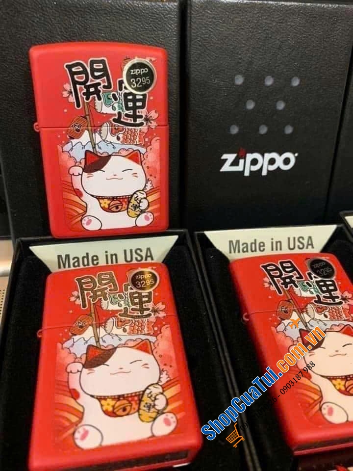 Bật lửa Zippo Mèo thần Tài phong thuỷ.