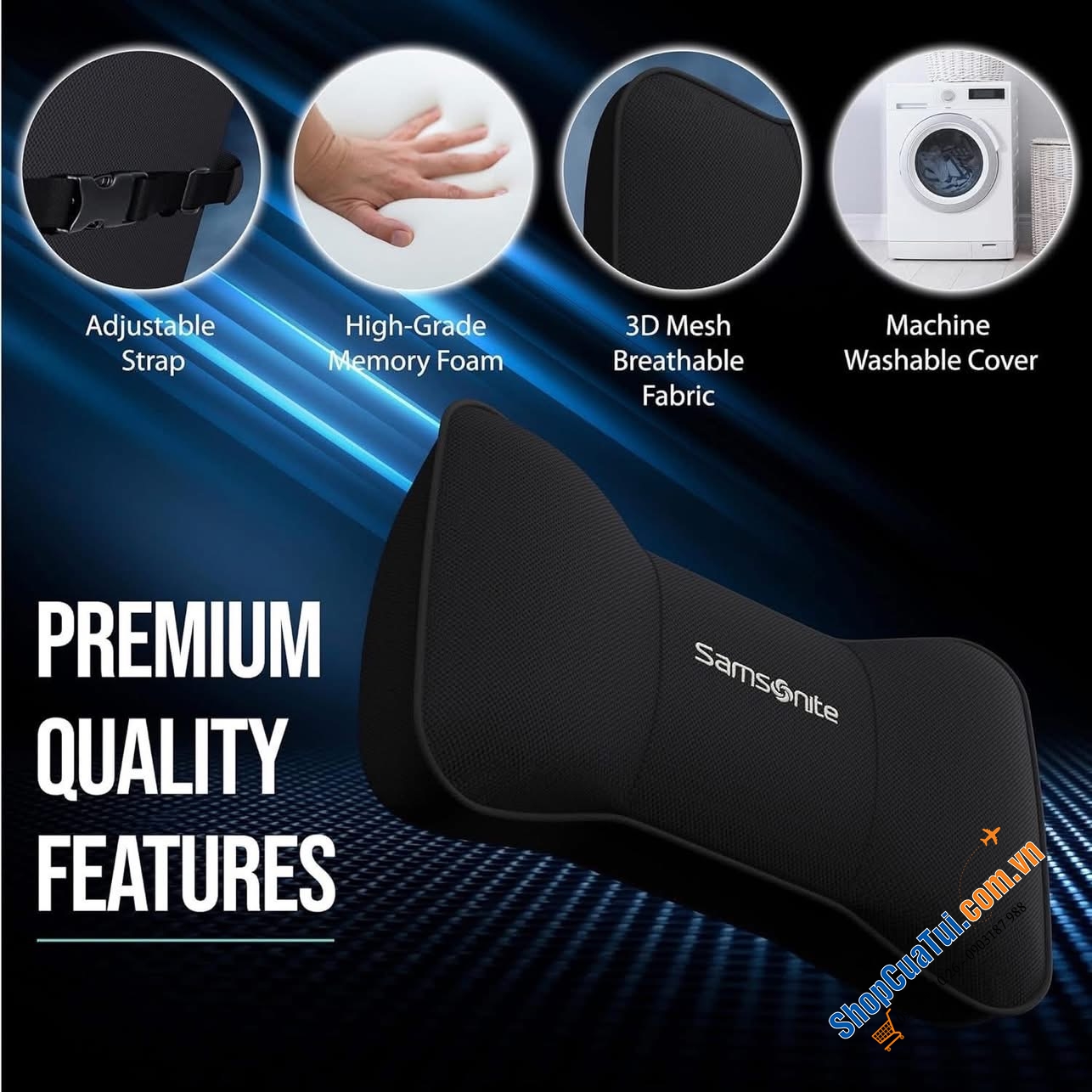 Gối tựa cổ Samsonite Technology SA5248 màu đen.