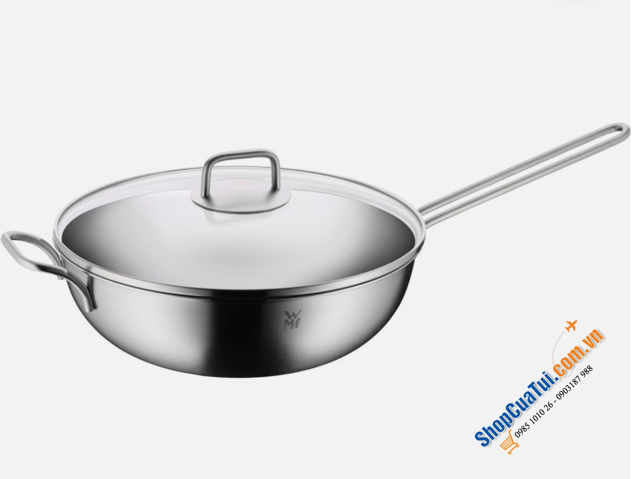 Chảo sâu lòng WMF Wok 30cm kèm vung kính 5,5 lít có tay cầm dài
