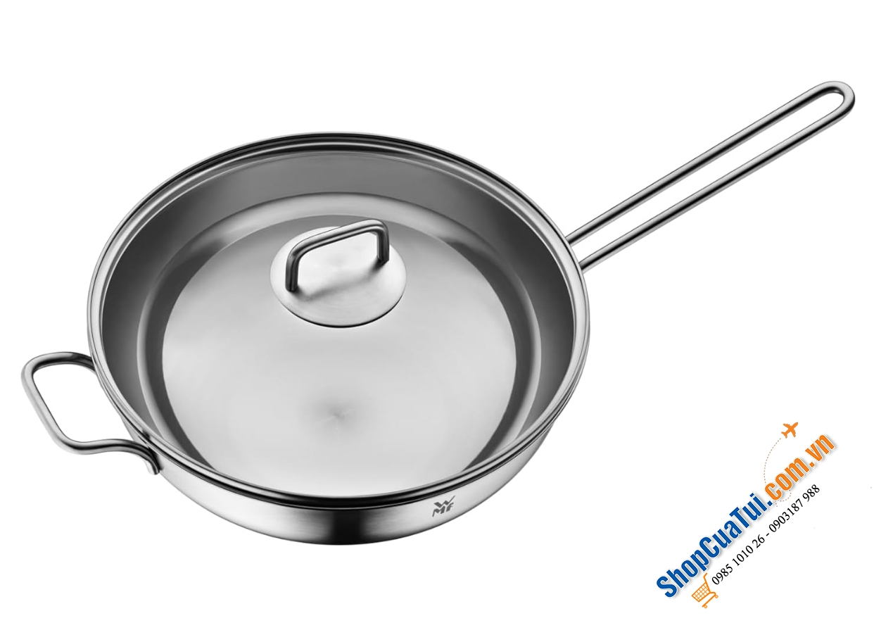 Chảo sâu lòng WMF Wok 30cm kèm vung kính 5,5 lít có tay cầm dài
