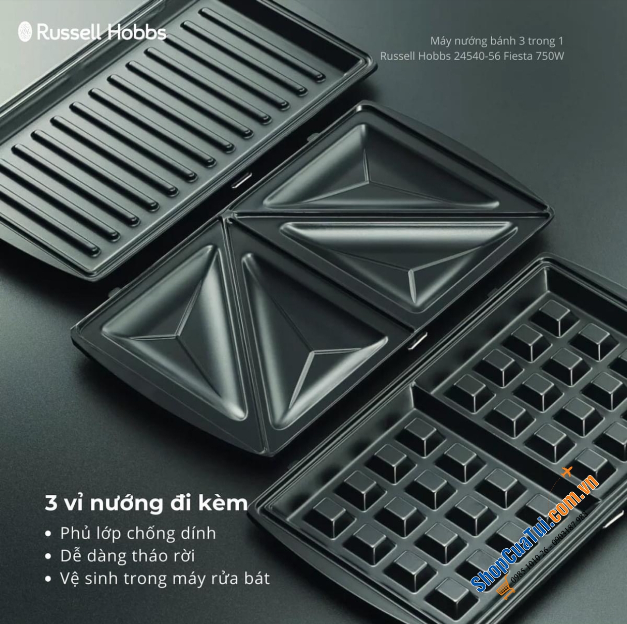 Máy nướng bánh mỳ sandwich Russell Hobbs toaster Fiesta 3in1 24540-56