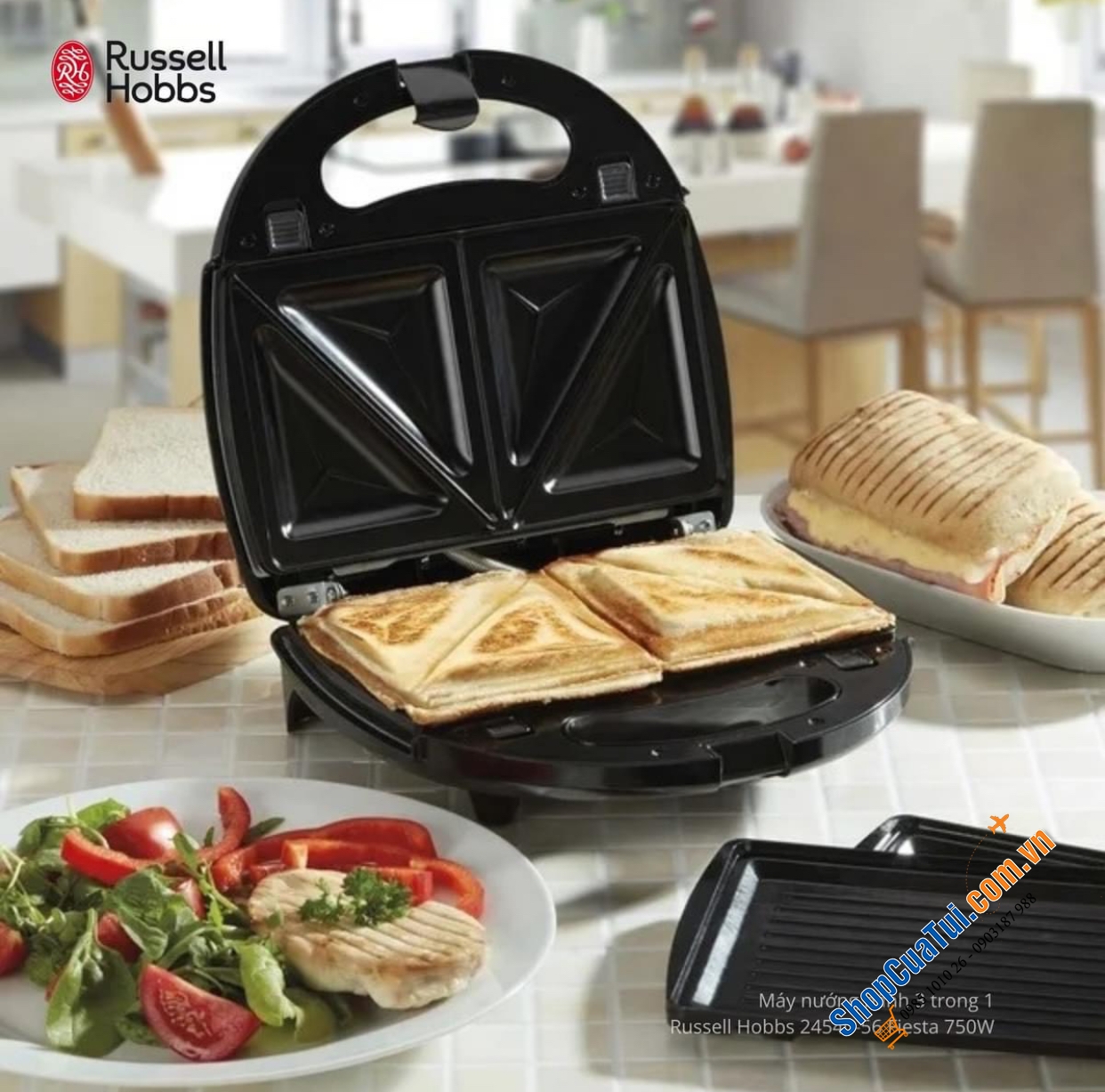 Máy nướng bánh mỳ sandwich Russell Hobbs toaster Fiesta 3in1 24540-56