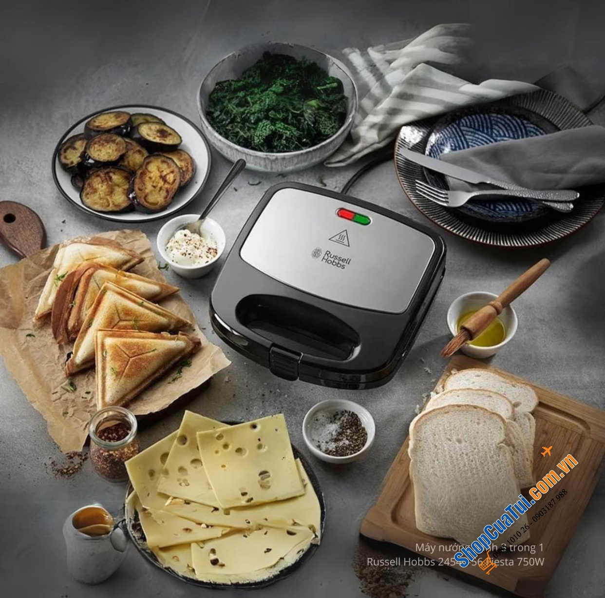 Máy nướng bánh mỳ sandwich Russell Hobbs toaster Fiesta 3in1 24540-56