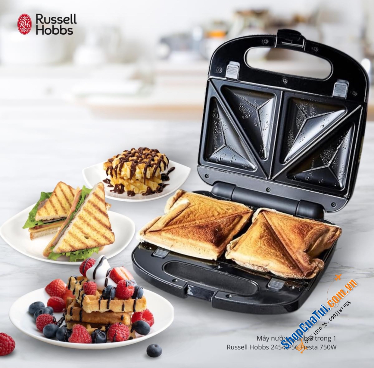 Máy nướng bánh mỳ sandwich Russell Hobbs toaster Fiesta 3in1 24540-56