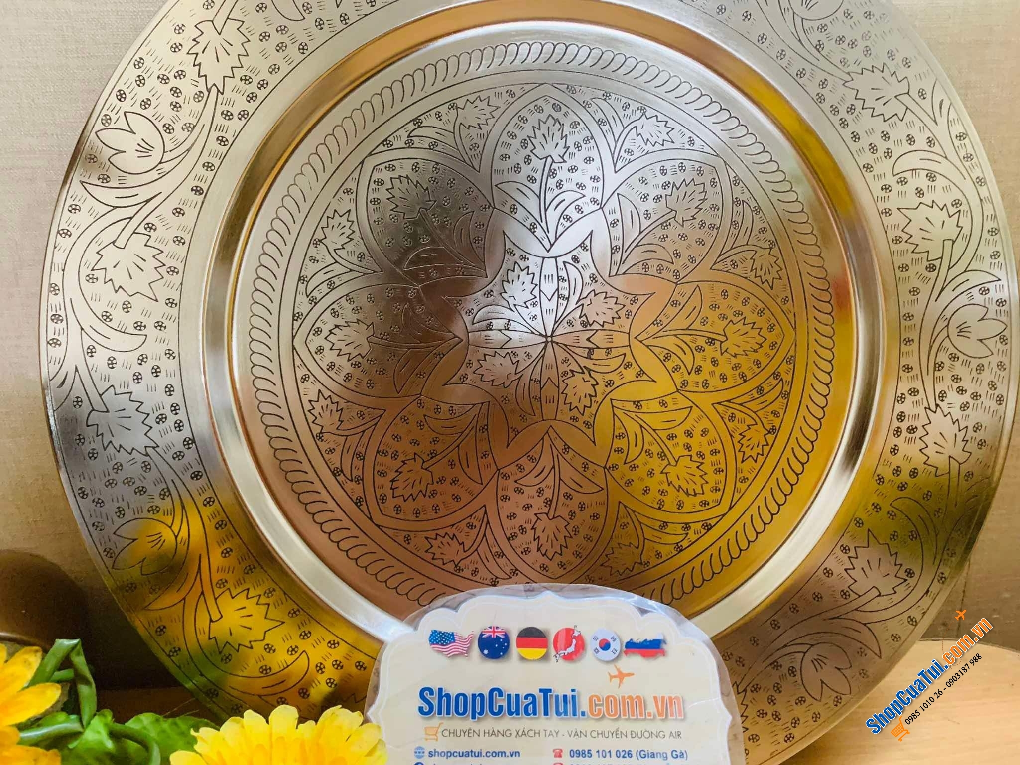 Mâm Casa Moro 50cm màu bạc và vàng.