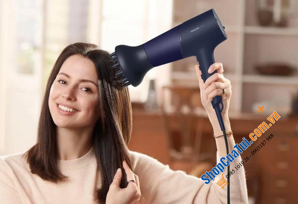 Máy sấy tóc Philips series 5000 BHD510/20 2300W (3 phụ kiện sấy tạo kiểu) sấy khô nhanh hơn 30%.