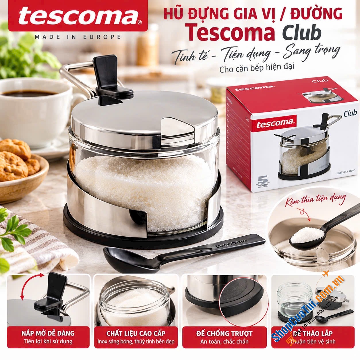 HỘP ĐỰNG GIA VỊ, DẤM ỚT, ĐƯỜNG TESCOMA.