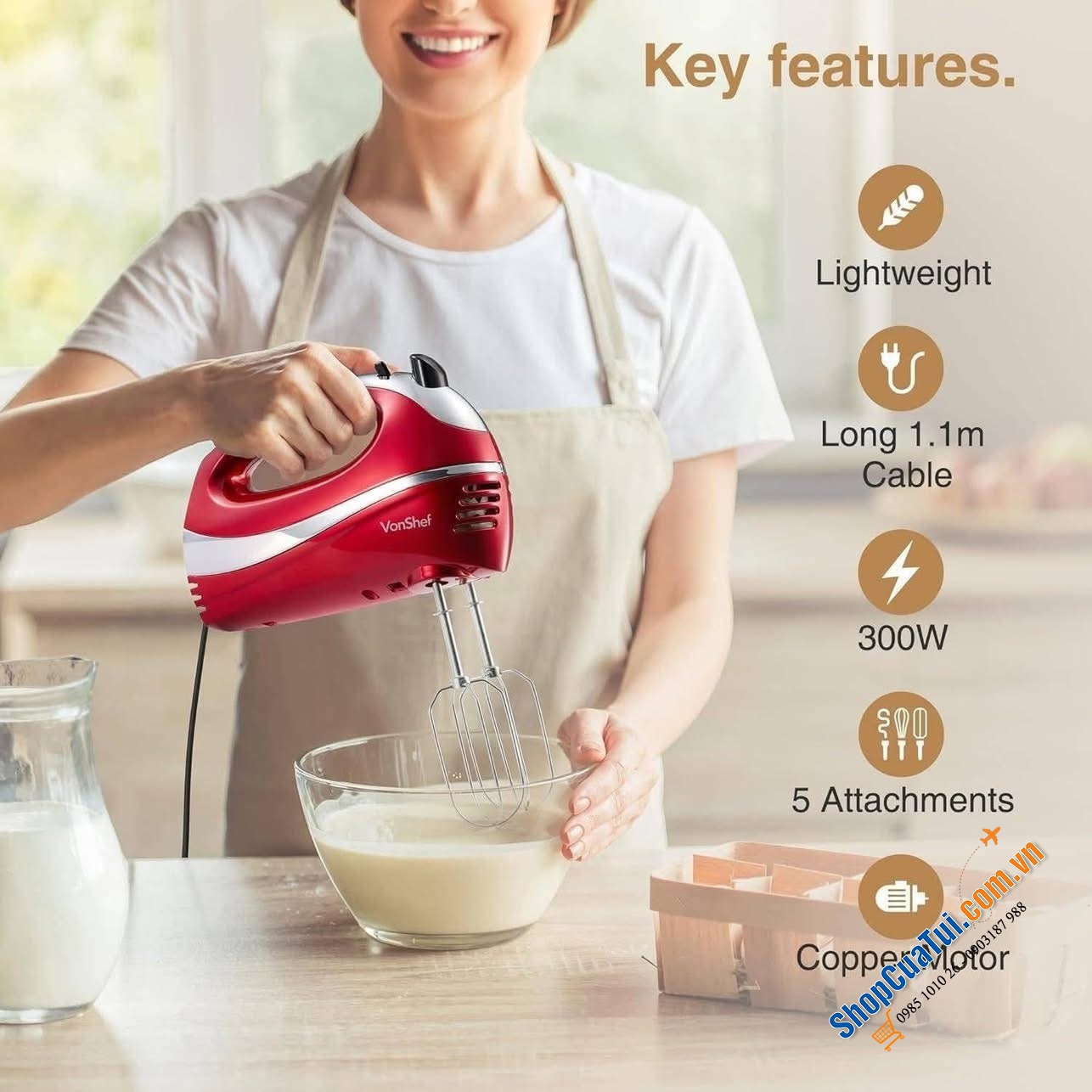 Máy trộn bột đánh trứng cầm tay Vonshef.