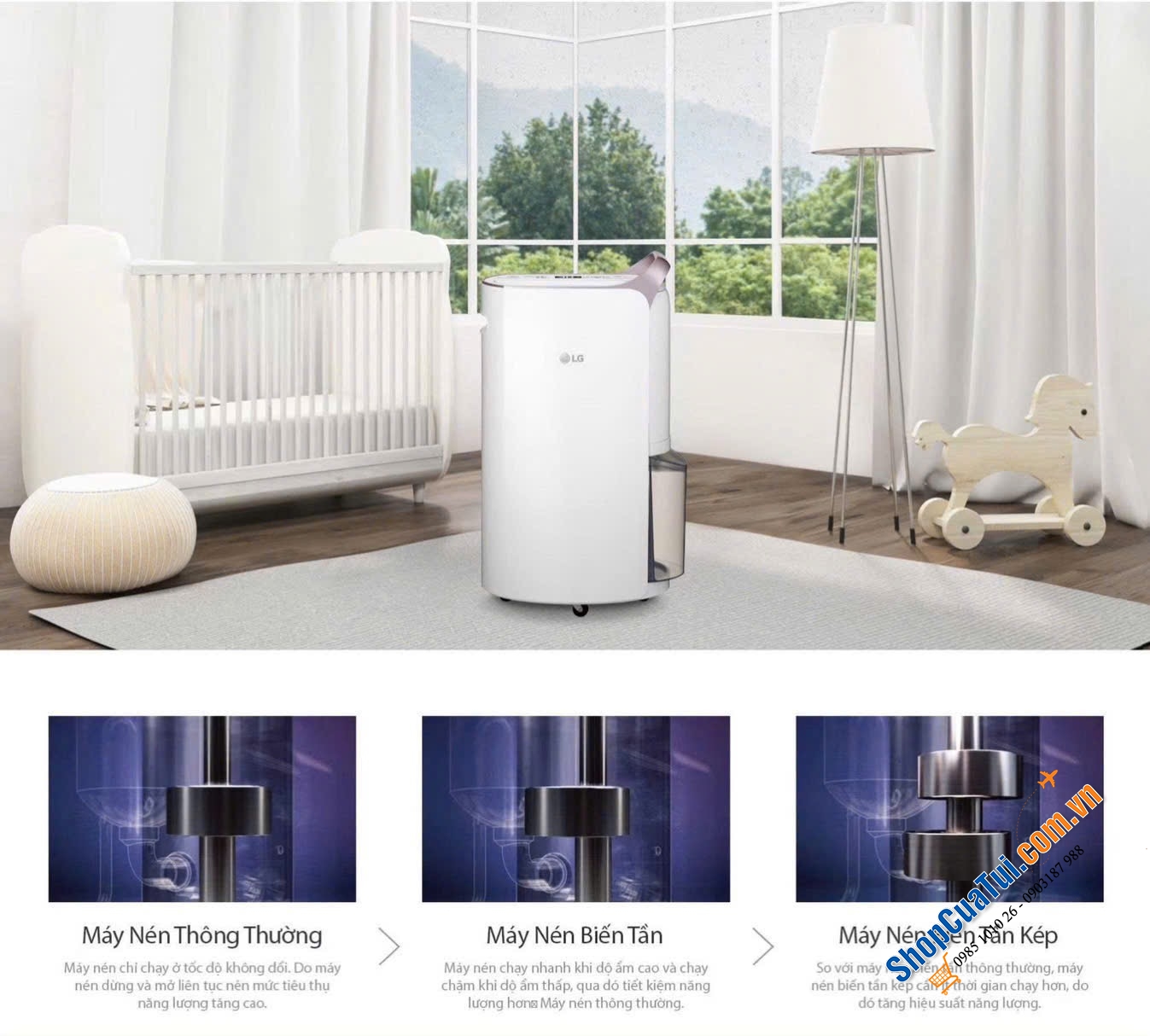 Máy hút ẩm LG Dual Inverter MD16GQSE0 16L - hút ẩm, lọc không khí & sấy quần áo 3 trong 1 cho diện tích lên tới 40m2