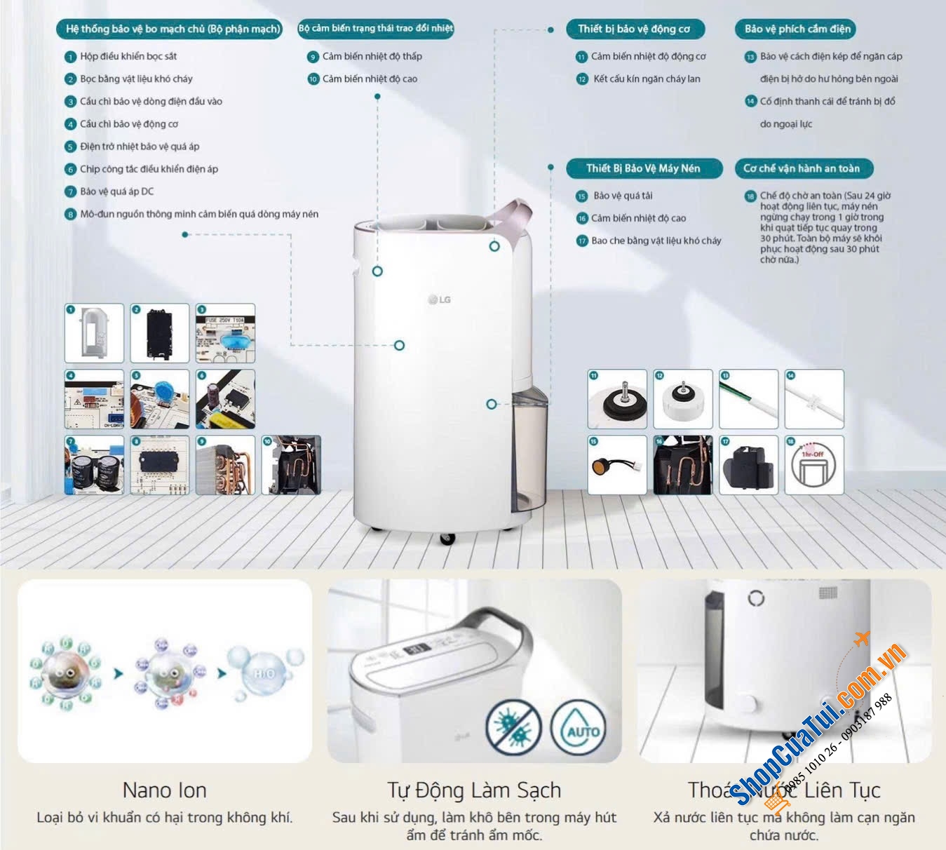 Máy hút ẩm LG Dual Inverter MD16GQSE0 16L - hút ẩm, lọc không khí & sấy quần áo 3 trong 1 cho diện tích lên tới 40m2