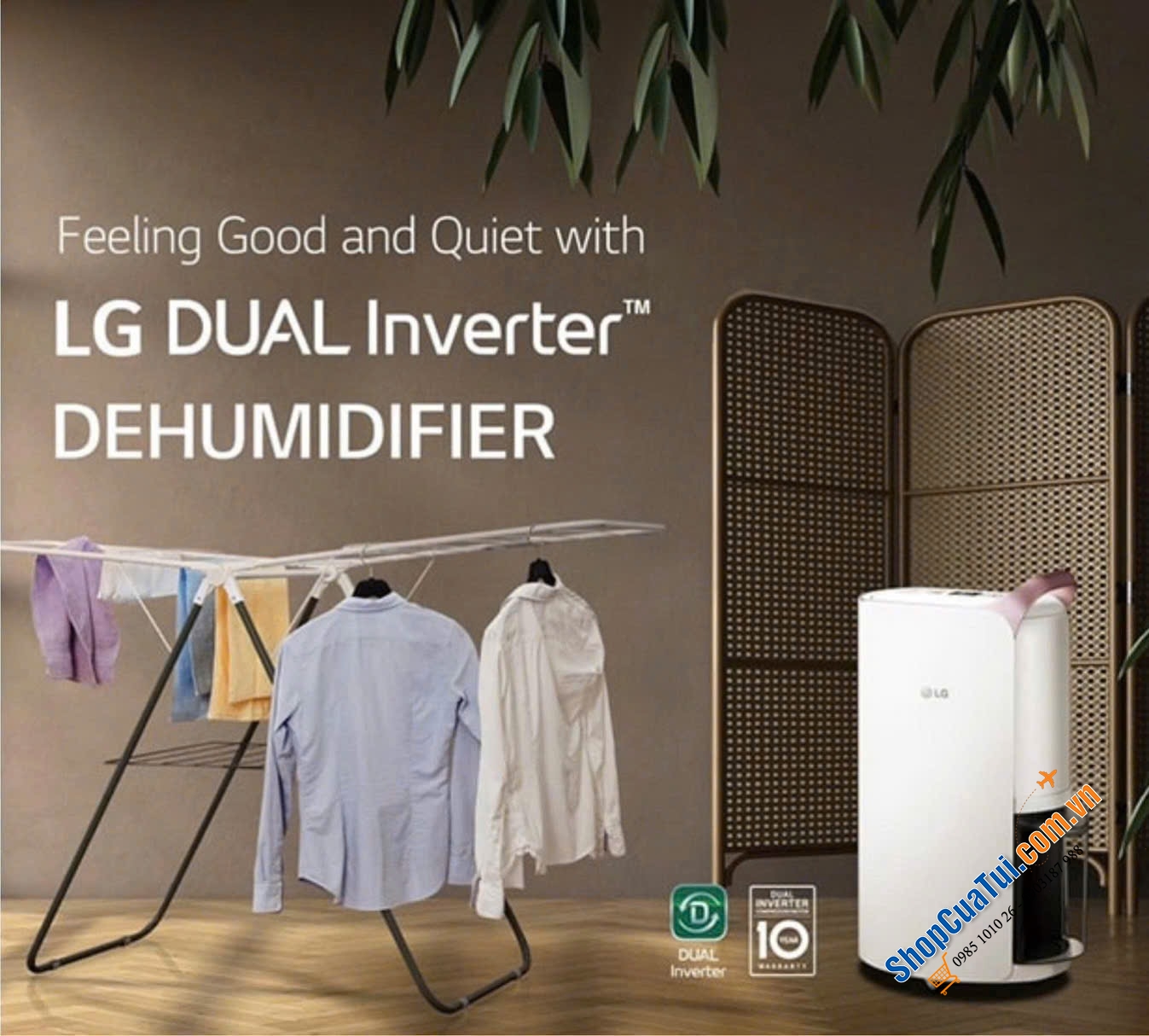 Máy hút ẩm LG Dual Inverter MD16GQSE0 16L - hút ẩm, lọc không khí & sấy quần áo 3 trong 1 cho diện tích lên tới 40m2