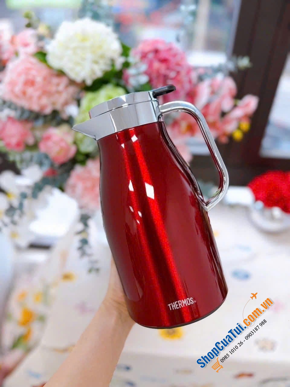 Bình giữ nhiệt Thermos 1L - Màu đỏ thạch siêu đẹp