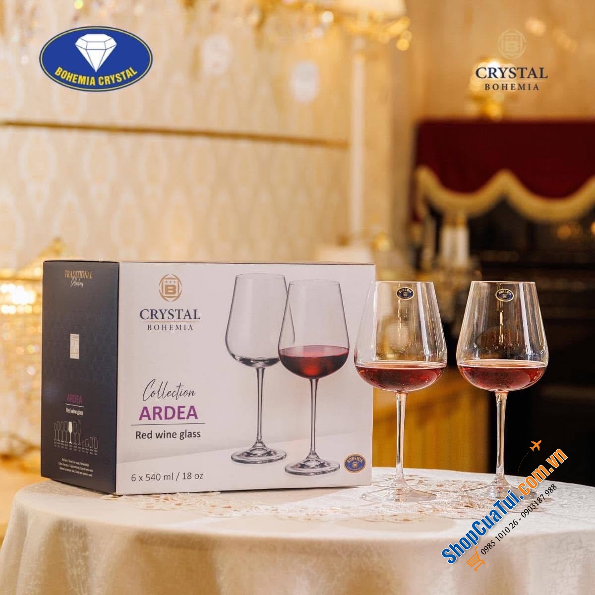 Bộ 6 ly vang đỏ Bohemia Crystal Ardea 540ml uống rượu vang siêu thích