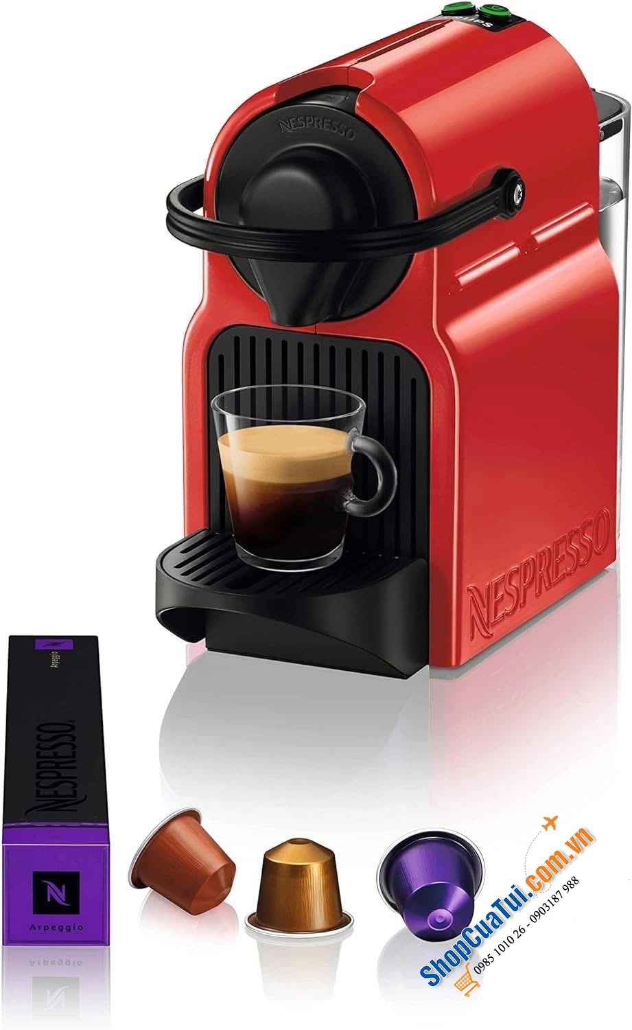 Máy pha cà phê viên nén Krups XN1005 Nespresso màu đỏ made in EU.