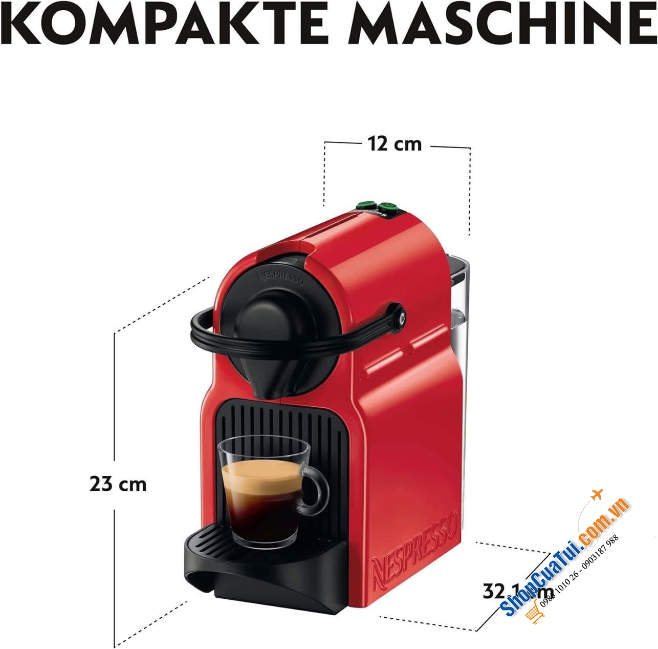 Máy pha cà phê viên nén Krups XN1005 Nespresso màu đỏ made in EU.