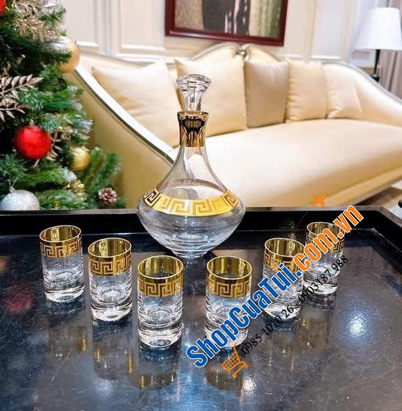 Bộ bình rượu ly Bohemia mạ vàng 24k mẫu mới nhất.