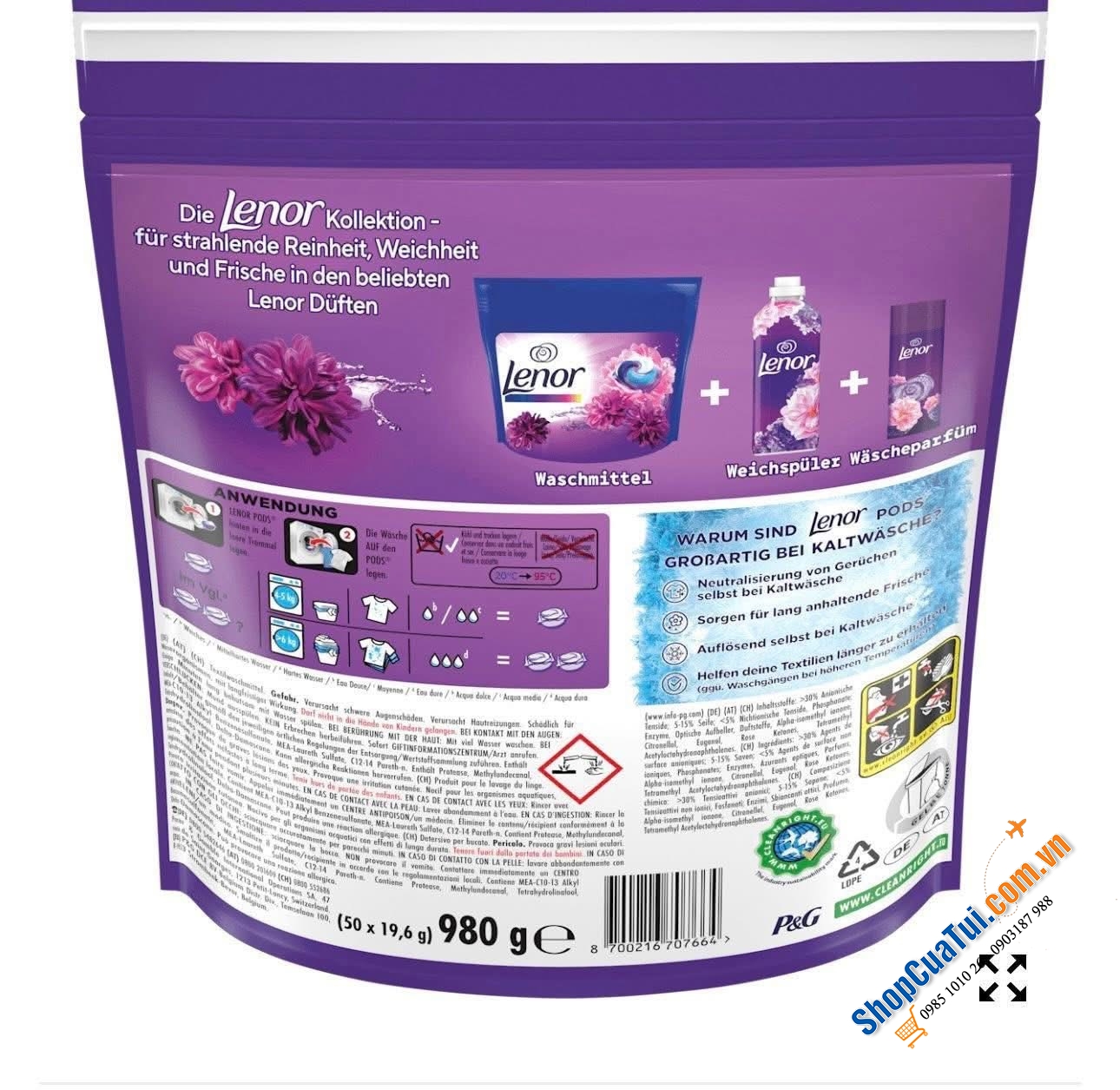 Giặt xả 3 trong 1 LENOR (nước giặt + nước xả  + hạt nước hoa).