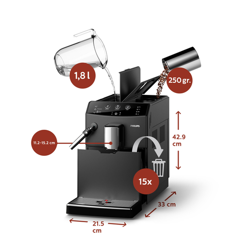 Máy pha cà phê espresso 1.8L Màu đen -Philips 3000 series HD8827/01 Đứng Tự động hoàn toàn 