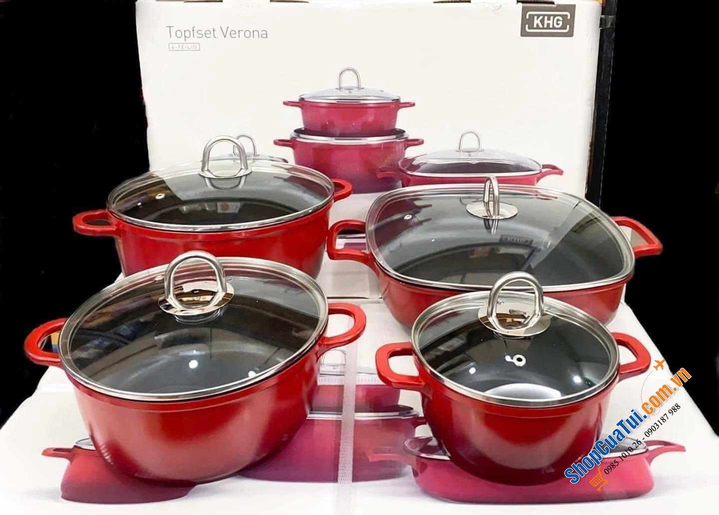 Bộ nồi 4 món KHG Verona màu đỏ.