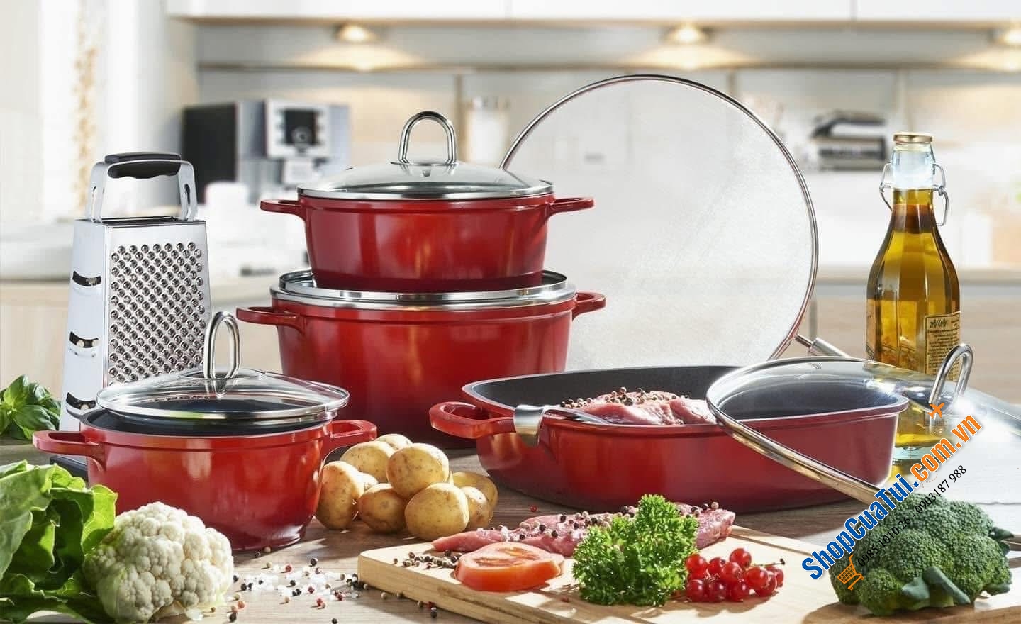 Bộ nồi 4 món KHG Verona màu đỏ.