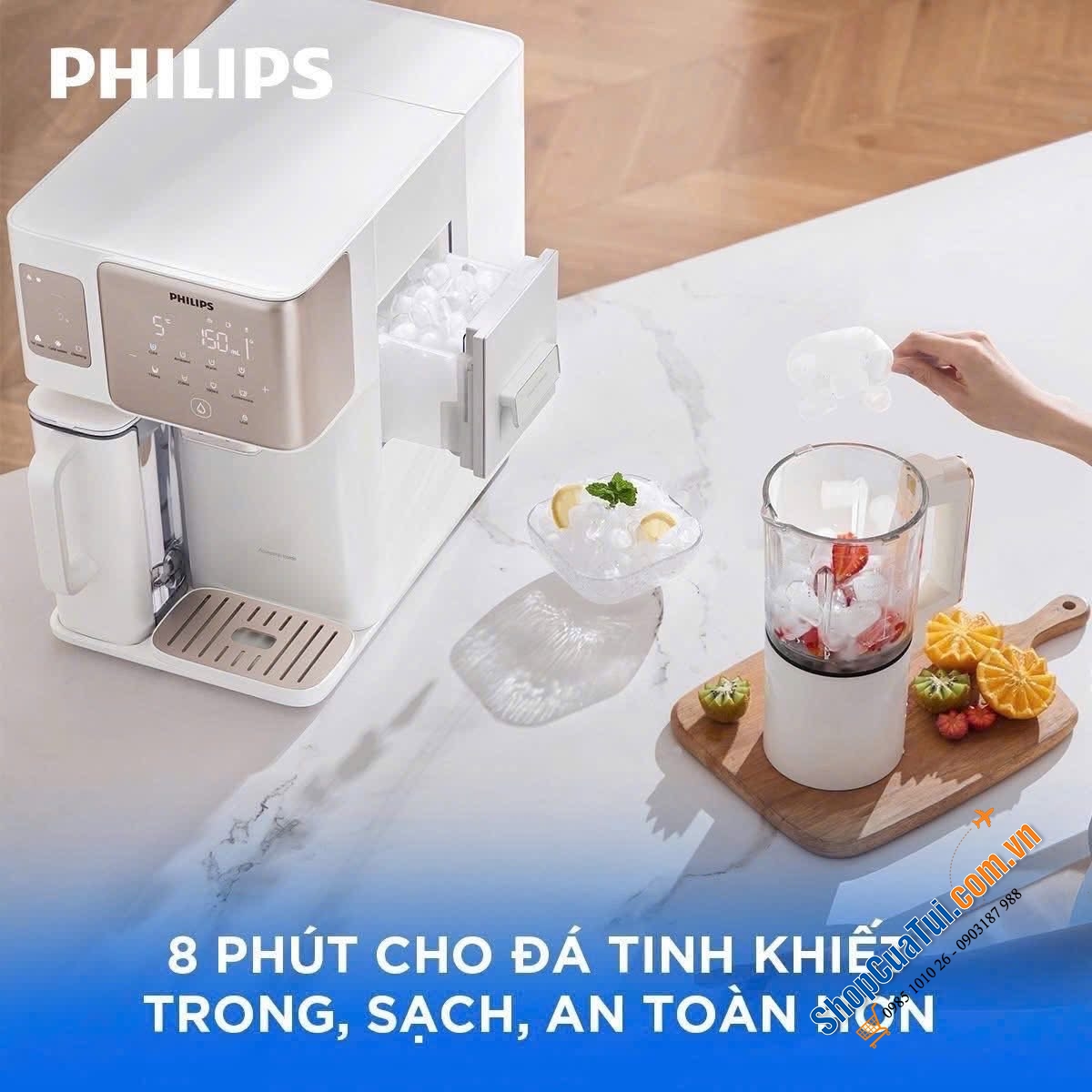 MÁY LỌC NƯỚC ĐỂ BÀN TÍCH HỢP LÀM ĐÁ.