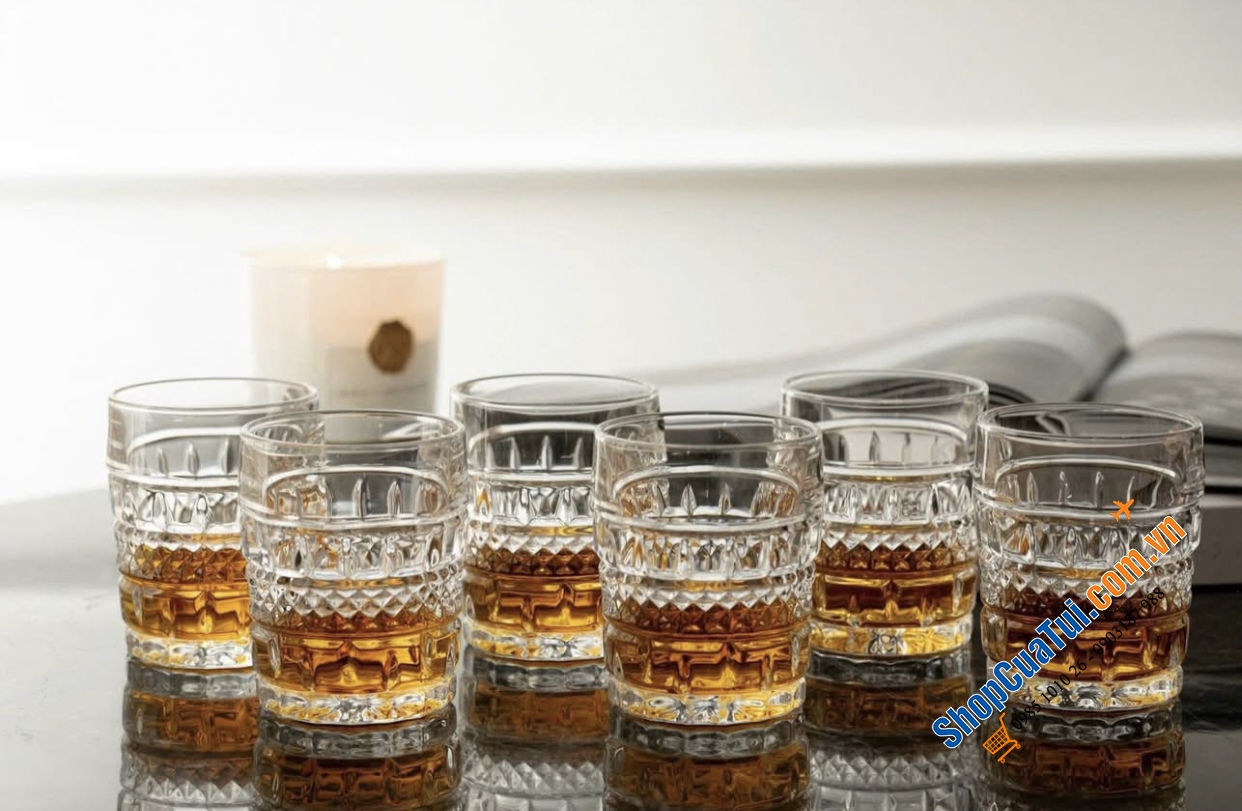 BỘ 6 CỐC WHISHEY BOHEMIA BRITTANY 240ML - Made in Czech.