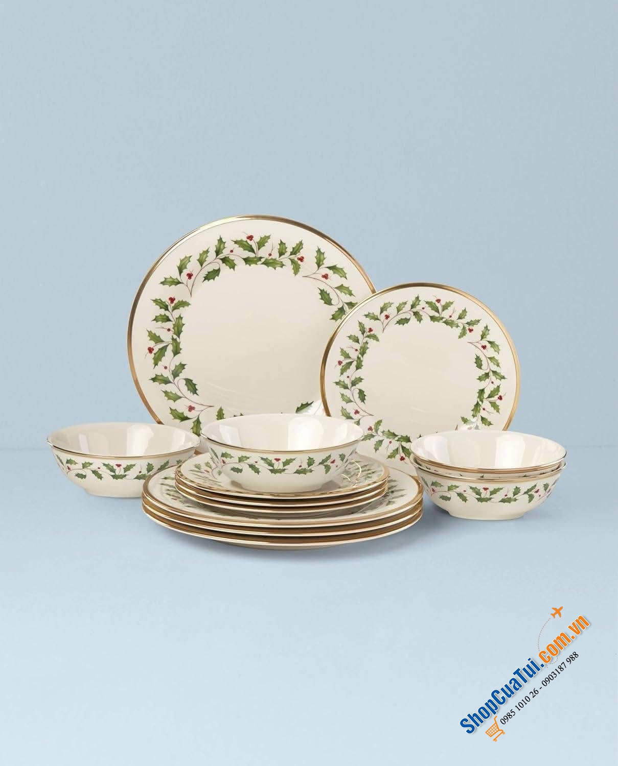 Sét bát đĩa viền vàng 24 karat Lenox Holiday.