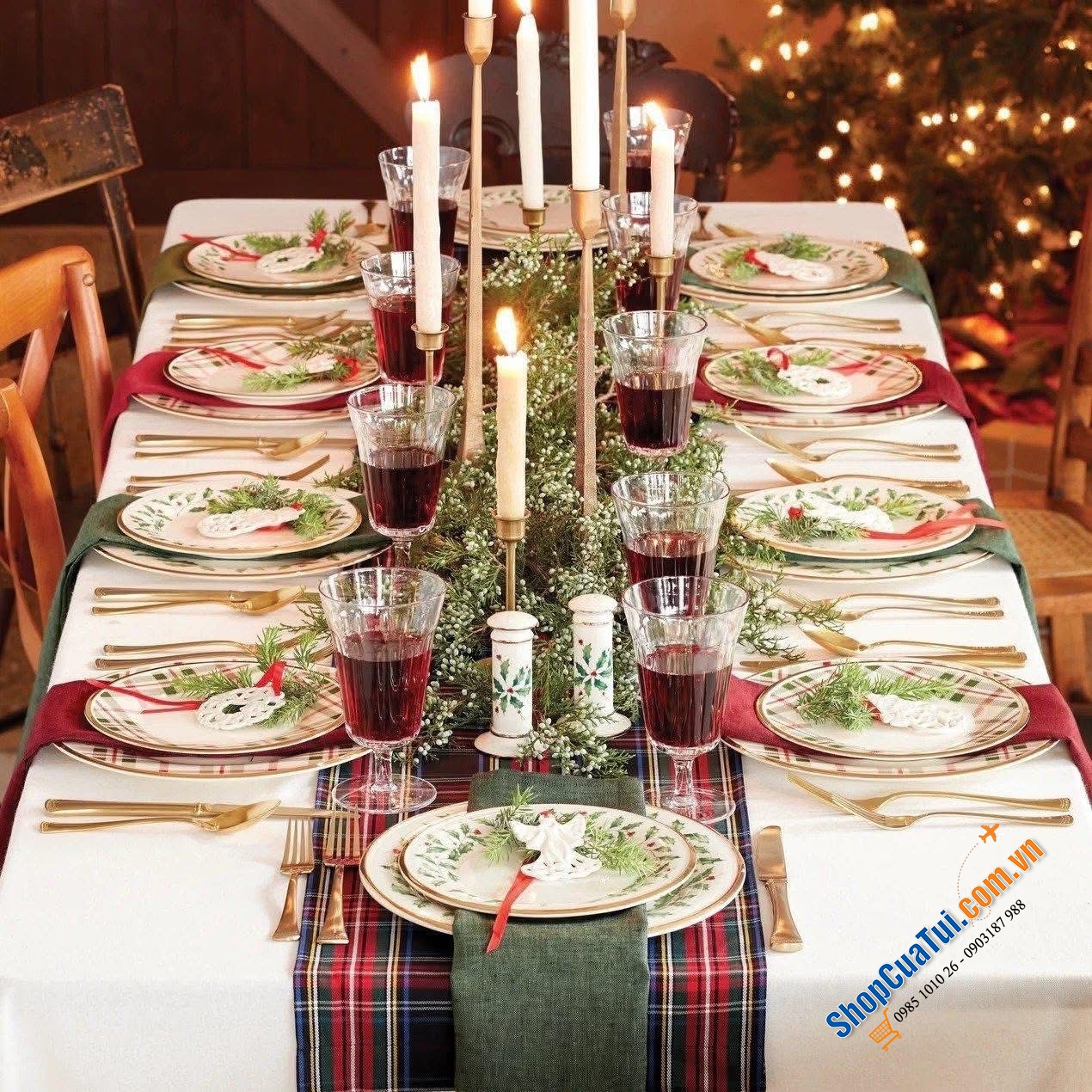 Sét bát đĩa viền vàng 24 karat Lenox Holiday.