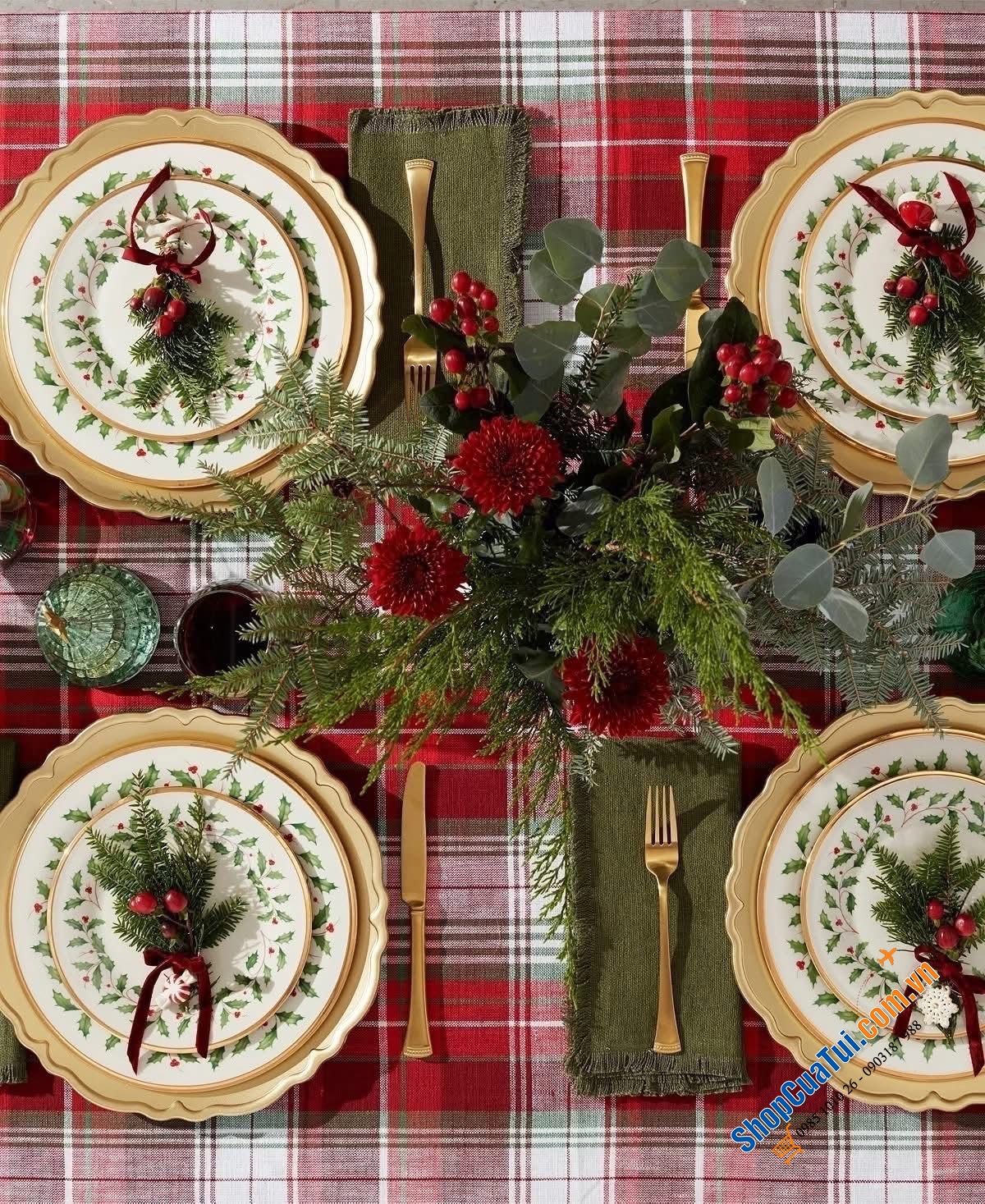 Sét bát đĩa viền vàng 24 karat Lenox Holiday.