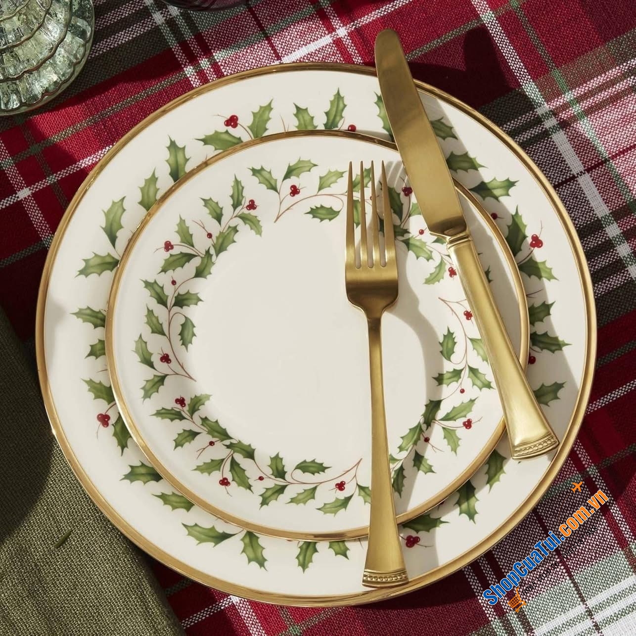 Sét bát đĩa viền vàng 24 karat Lenox Holiday.
