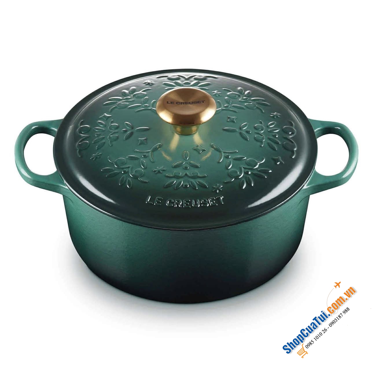 Nồi Le Creuset Noel màu artichaut núm vàng 24cm.