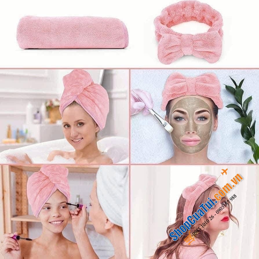 SET KHĂN QUẤN TÓC + TUBAN HÃNG ACKSONSE mầu hồng xinh lắm ạ.